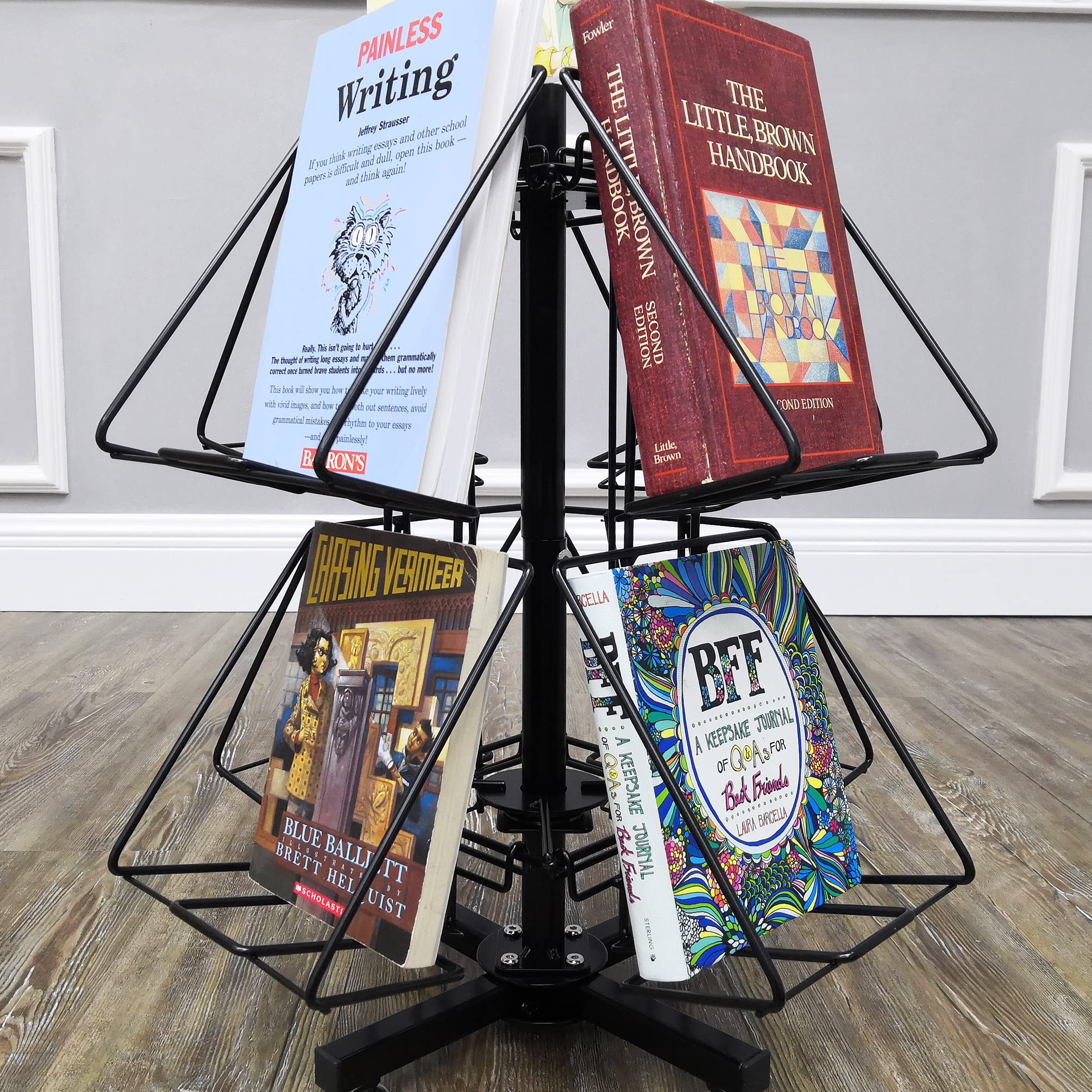 FixtureDisplays® DVD Book CD Spinner Rack Post Card Greeting Card Birthday Card Display.Pocket Size: 6.54"Wide X 7.5"High, 8 Pockets. 1113-BK28