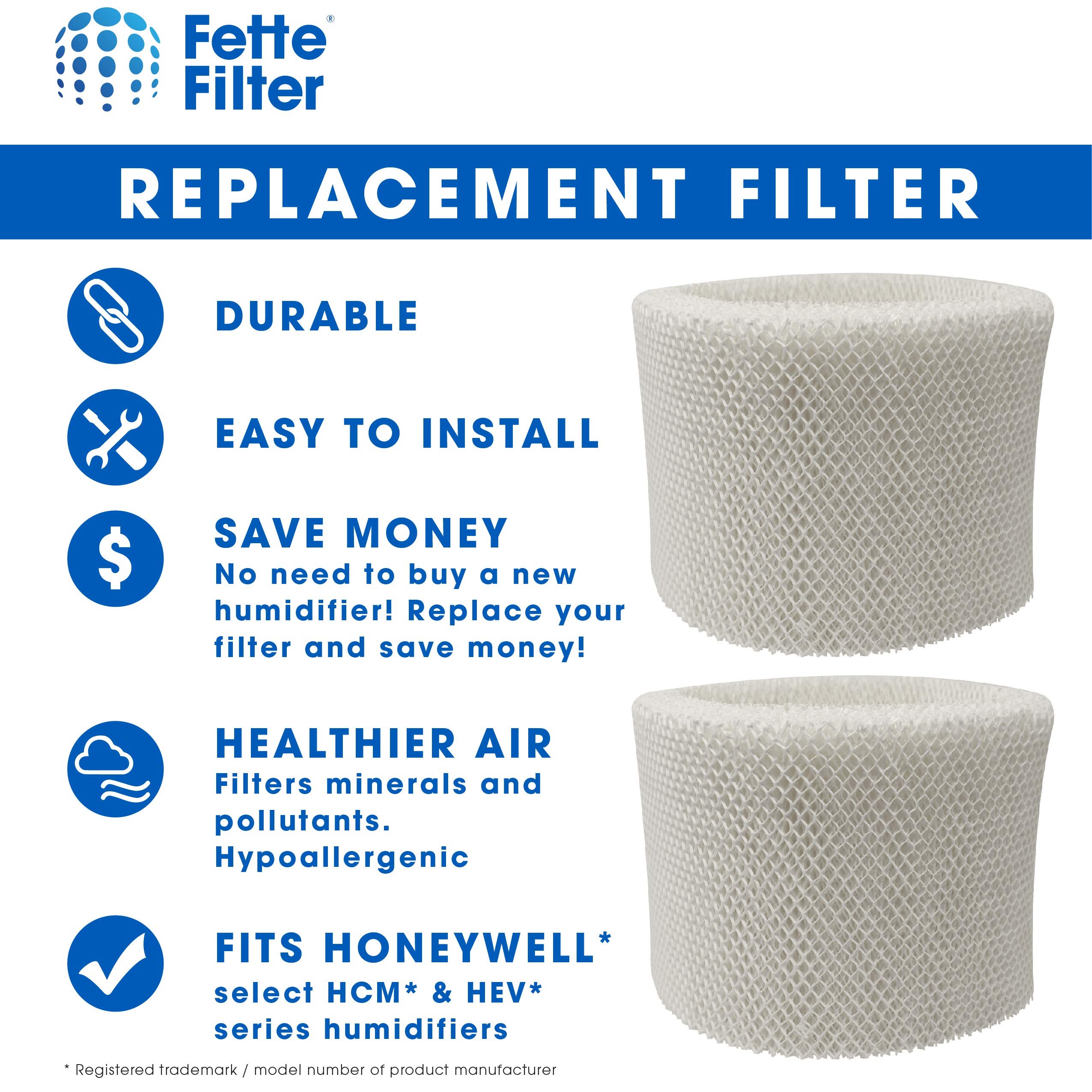 Fette Filter - Premium Material Humidifier Wicking Filters Compatible with Honeywell HC-14 Replacement Humidifier Filter E HC-14V1, HC-14, HC-14N. (Pack of 2)