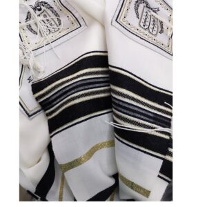 Black & Gold 100% Wool Kosher Tallit Prayer Shawl Made by Mishcan Hathelet (size 70 - (60 inches x 72 inches))