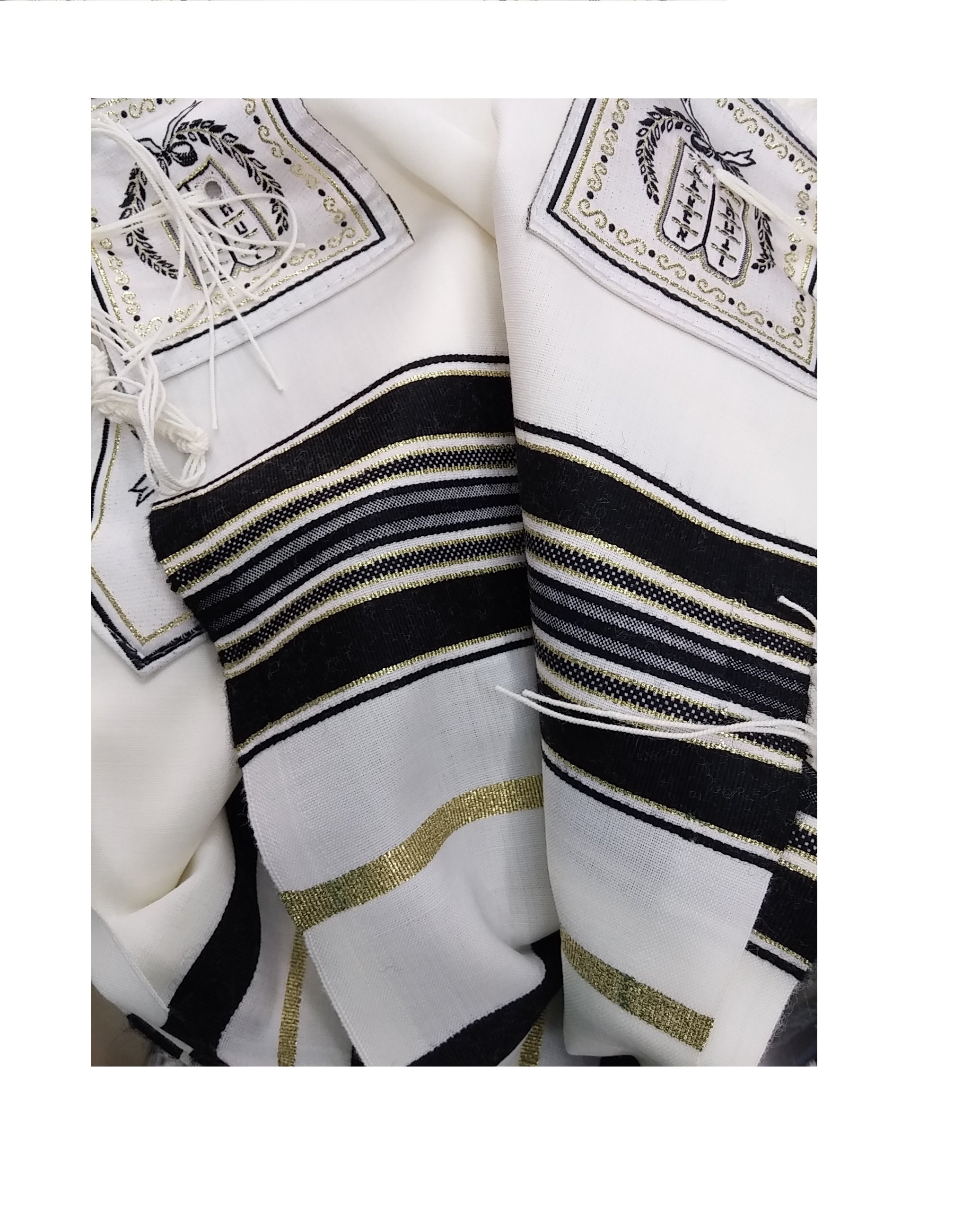 Black & Gold 100% Wool Kosher Tallit Prayer Shawl Made by Mishcan Hathelet (size 70 - (60 inches x 72 inches))