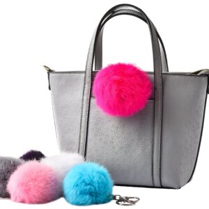 Cityelf Cute Faux Rabbit Fur Ball Pom Pom Keychain Car Key Ring Handbag Tote Bag Pendant Purse Charm (Rose)