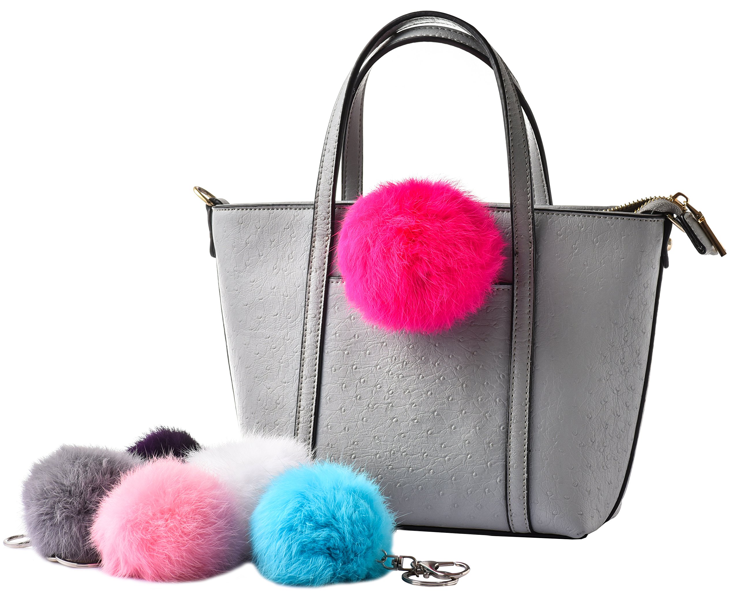 Cityelf Cute Faux Rabbit Fur Ball Pom Pom Keychain Car Key Ring Handbag Tote Bag Pendant Purse Charm (Rose)