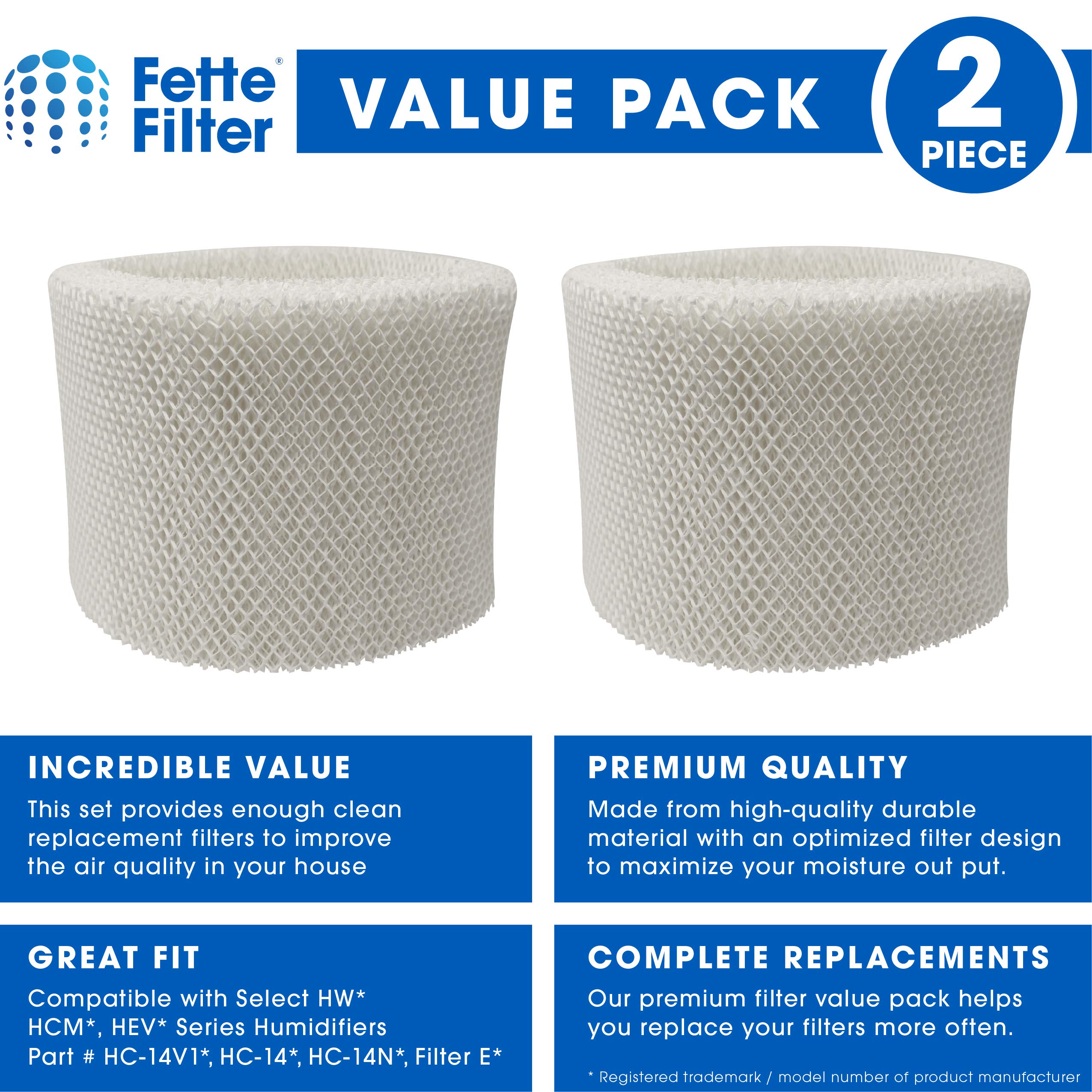 Fette Filter - Premium Material Humidifier Wicking Filters Compatible with Honeywell HC-14 Replacement Humidifier Filter E HC-14V1, HC-14, HC-14N. (Pack of 2)