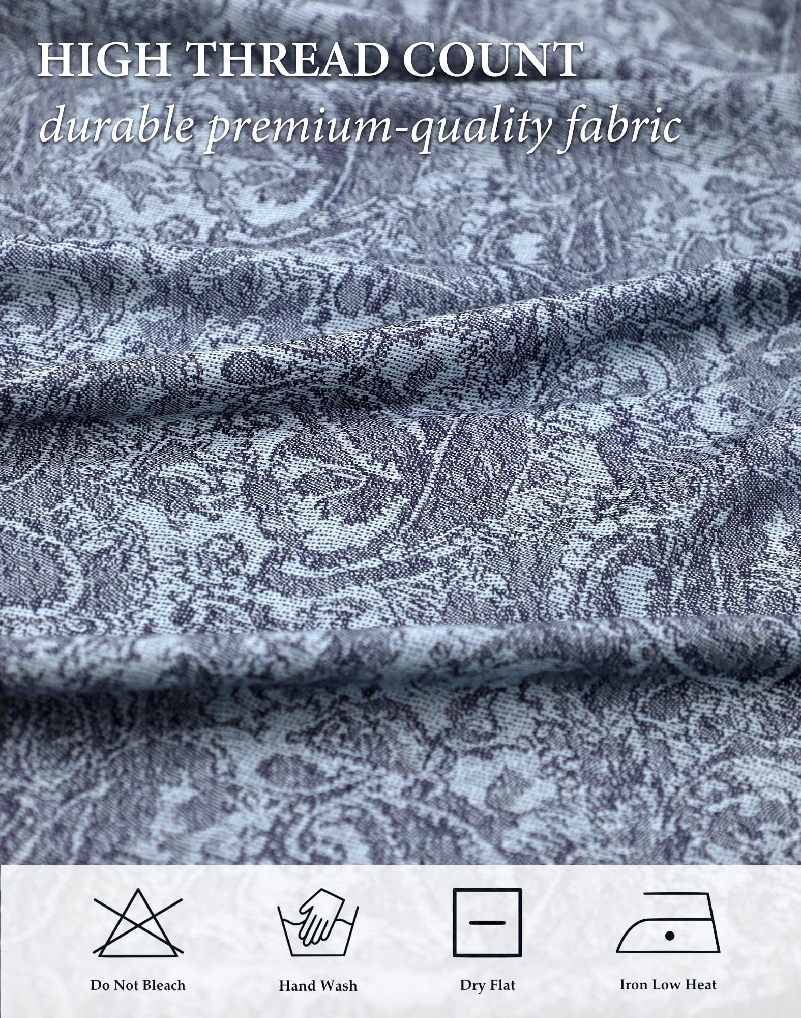 Achillea Two Tone Vintage Jacquard Paisley Pashmina Shawl Wrap Scarf (Steel Blue)