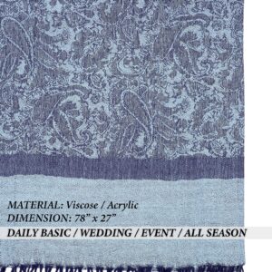 Achillea Two Tone Vintage Jacquard Paisley Pashmina Shawl Wrap Scarf (Steel Blue)