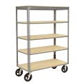 Global Industrial Easy Adjust Boltless 5 Shelf Truck, Wood Shelves, Rubber Casters, 60"L x 24"W x 68"H