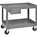 Global Industrial 2 Shelf Deep Tray Steel Stock Cart, 500 Lb. Cap. with 1 Drawer, 36" L x 24" W x 32" H