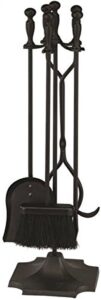 rocky mountain goods 5 pcs fireplace tool set black 31” large - shovel, brush, poker, tongs, stand - heavy duty wrought iron tools with decorative finish - ergonomic ball handles