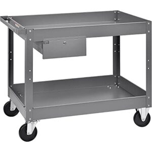 Global Industrial 2 Shelf Deep Tray Steel Stock Cart, 500 Lb. Cap. with 1 Drawer, 36" L x 24" W x 32" H