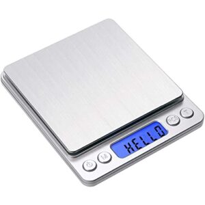 toprime digital gram scale 500g 0.01g food scale high precision kitchen scale multifunctional stainless steel pocket scale with back-lit lcd display tare pcs features silver