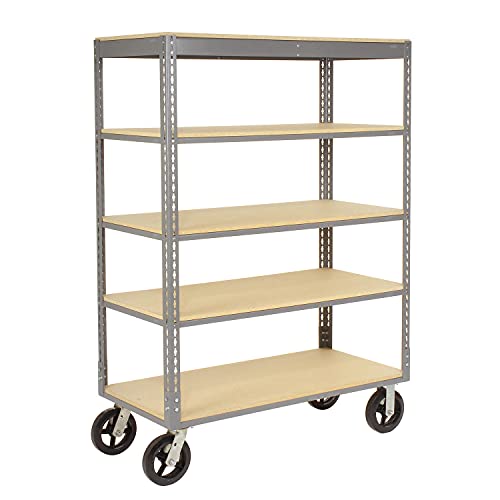 Global Industrial Easy Adjust Boltless 5 Shelf Truck, Wood Shelves, Rubber Casters, 60"L x 24"W x 68"H