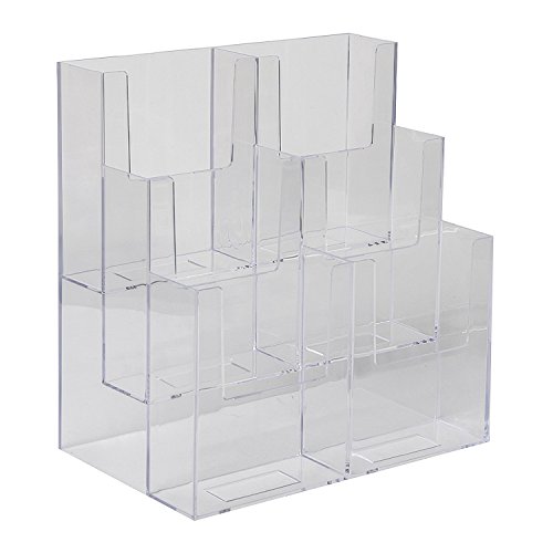 Dazzling Displays Acrylic Stand 3 Tier, 6 Pocket Fits 4 by 9 Material, Trifold Brochure Holder, Countertop Clear Display, Organizer Tray, Rack for Pamphlet, Letters, Folders, Document, Sign, Cards (1)