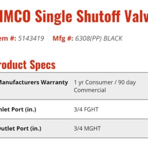 Fimco 7771873 (OEM No. 5143419) Single Shut-Off Valve for Lawn & Garden Sprayers with Manifolds, 3/4" Orifice Size, Black Nylon