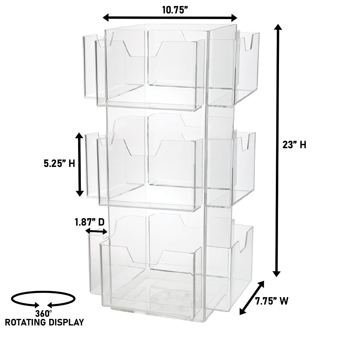 SOURCEONE.ORG Clear Acrylic 12 Pocket Rotating Greeting Cards Display, Holds 7" x 5" Cards