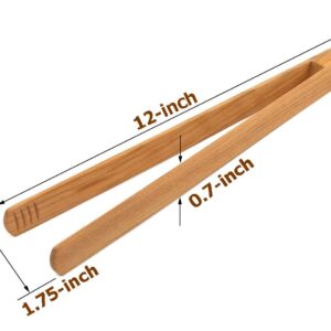 Premium, Cherry Wood Wooden Tong, 12” Long Easy Grip Toaster Wooden Tongs, Bread Tong, Wood Tong Perfect for Toast, Salad, Vegetables, Meat and Grilled Food