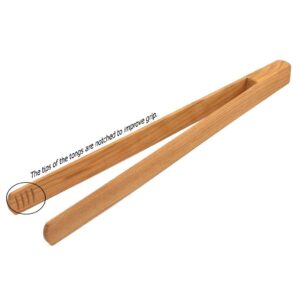 Premium, Cherry Wood Wooden Tong, 12” Long Easy Grip Toaster Wooden Tongs, Bread Tong, Wood Tong Perfect for Toast, Salad, Vegetables, Meat and Grilled Food