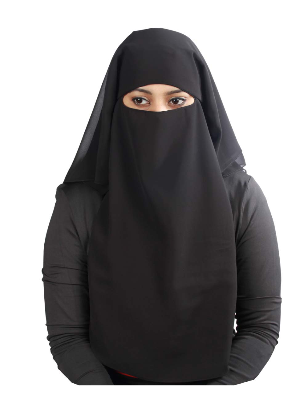 MyBatua 3 Layers Saudi Niqab In Breathable Black Georgette, Wholesale Price, 1pc Face Veil NQ-003