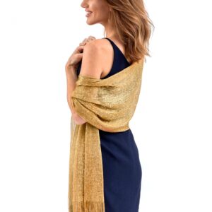 ShineGlitz Shawls and Wraps for Evening Dresses, Metallic Glitter Shawls for Women, Sparkling Wedding Metallic Gold Shawl Gift