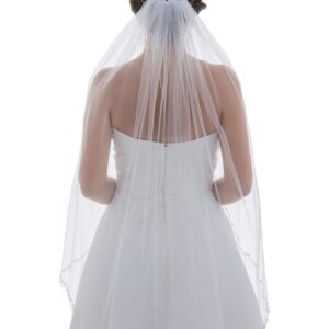 SAMKY 1T 1 Tier Offset Flower Vine Edge Crystal Pearl Veil - Light Ivory Fingertip Length 36" V503