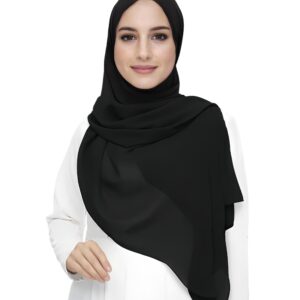 Premium Chiffon Hijab Head Scarf Shawl Wrap for Muslim Women Lightweight (Black)