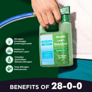 Maximum Green & Growth Fertilizer High Nitrogen 28-0-0 Liquid Lawn Food Spray Spring & Summer- Any Grass Type- Simple Lawn Solutions - Concentrated Quick & Slow Release Attached Sprayer (32 Ounce)