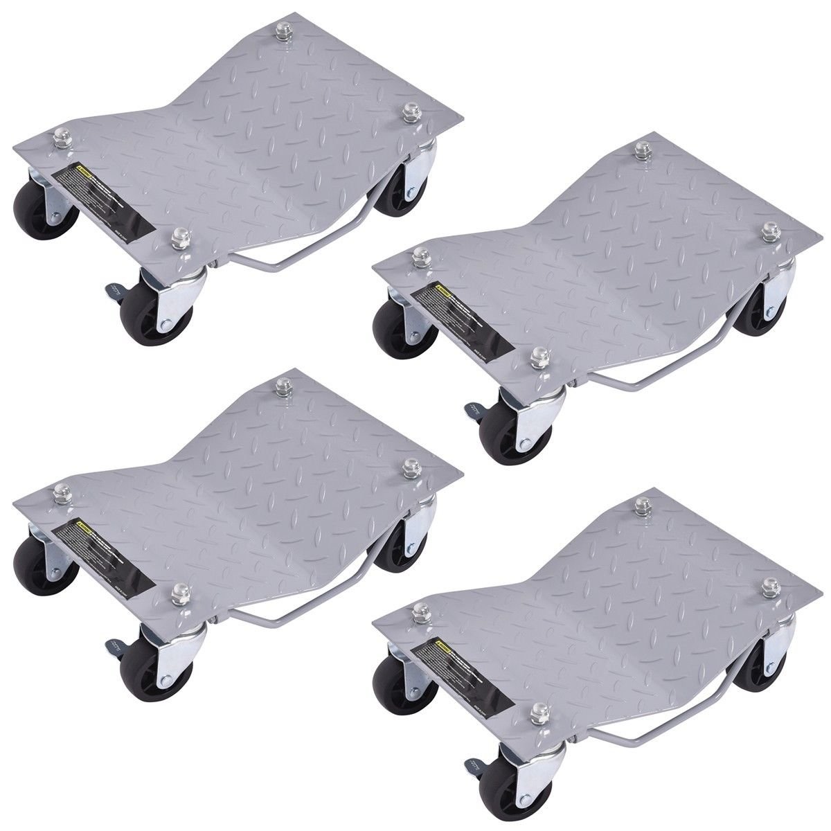 Goplus 4 PCS 4 X 3 Set Wheel Dollies Dolly Tire Skates Vehicle Car Auto Repair Moving Diamond, Gray