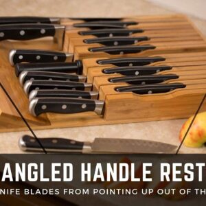 In-Drawer Bamboo Knife Block Holds 16 Knives (Not Included) Without Pointing Up PLUS a Slot for your Knife Sharpener! Noble Home & Chef Knife Organizer Made from Quality Moso Bamboo