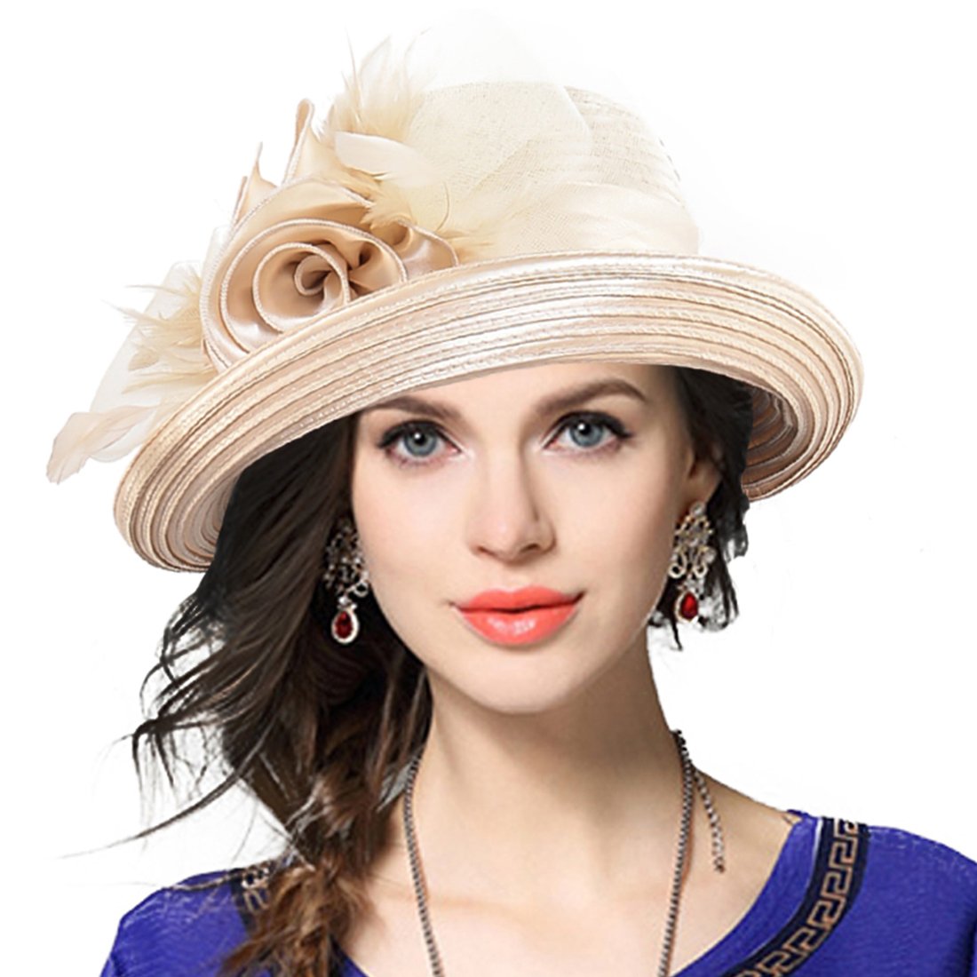 Womens Tea Party Church Baptism Kentucky Derby Dressy Hat (Apricot),Medium 56-58cm