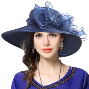 VECRY Womens Dressy Church Baptism Wedding Derby Hat (Navy),M(56-58cm)