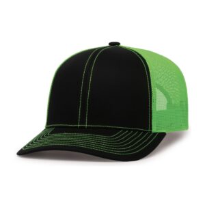 pacific headwear snapback trucker: stylish unisex cap for all-day comfort, black/neon green/black os