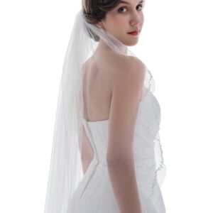 SAMKY 1T 1 Tier Offset Flower Vine Edge Crystal Pearl Veil - Light Ivory Fingertip Length 36" V503