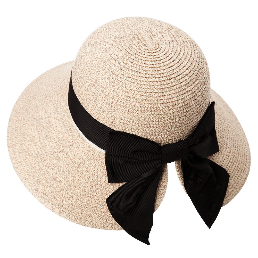 Womens Floppy Summer Sun Beach Straw Hats Accessories Wide Brim SPF 50 Crushable Medium Head Beige