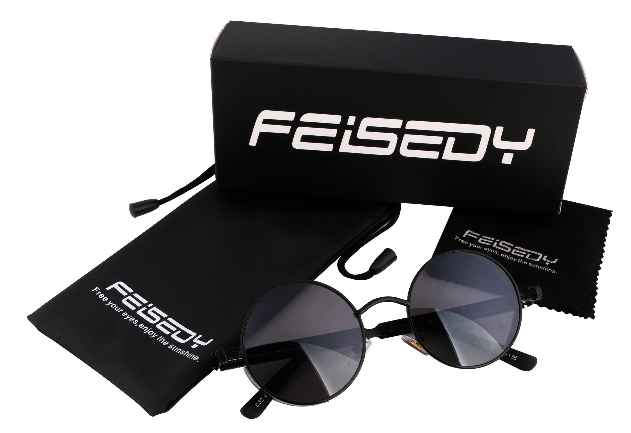 FEISEDY Retro Gothic Steampunk Sunglasses Round Metal Frame Punk Circle Inspired Shade Men B1857