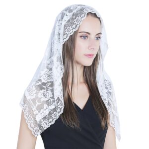 lace mantilla catholic veil church veil chapel veil head covering latin mass (white)