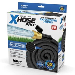 xhose pro garden hose, 100 foot expandable garden hoses, tough & flexible water hose, lightweight, solid brass fittings, kink free, easy to use & store