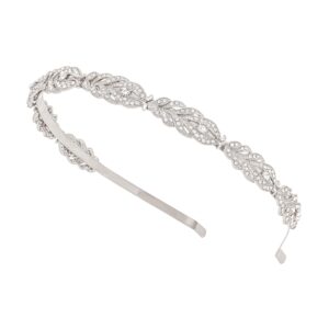 oriamour flower design rhinestone crystal wedding headband bridal headpieces simple design bridal headband (silver)