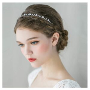 SWEETV Pearl Silver Bridal Headband-Single Hair Band Tiara Flower Wedding Headpiece Jewelry Bridal Hair Accessoires for Women