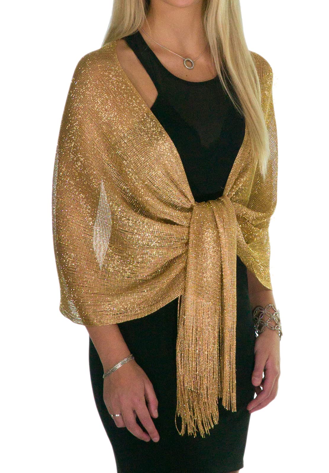 ShineGlitz Shawls and Wraps for Evening Dresses, Metallic Glitter Shawls for Women, Sparkling Wedding Metallic Gold Shawl Gift