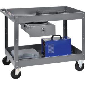 Global Industrial 2 Shelf Deep Tray Steel Stock Cart, 500 Lb. Cap. with 1 Drawer, 36" L x 24" W x 32" H