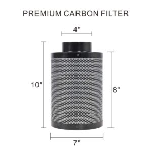 TopoLite 4" Inline Fan Carbon Air Filter Ducting Combo for Grow Tent Exhanst Kit and Hydroponic Indoor Plants Growing System