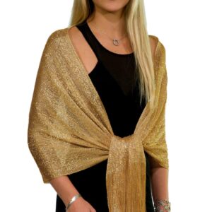 ShineGlitz Shawls and Wraps for Evening Dresses, Metallic Glitter Shawls for Women, Sparkling Wedding Metallic Gold Shawl Gift