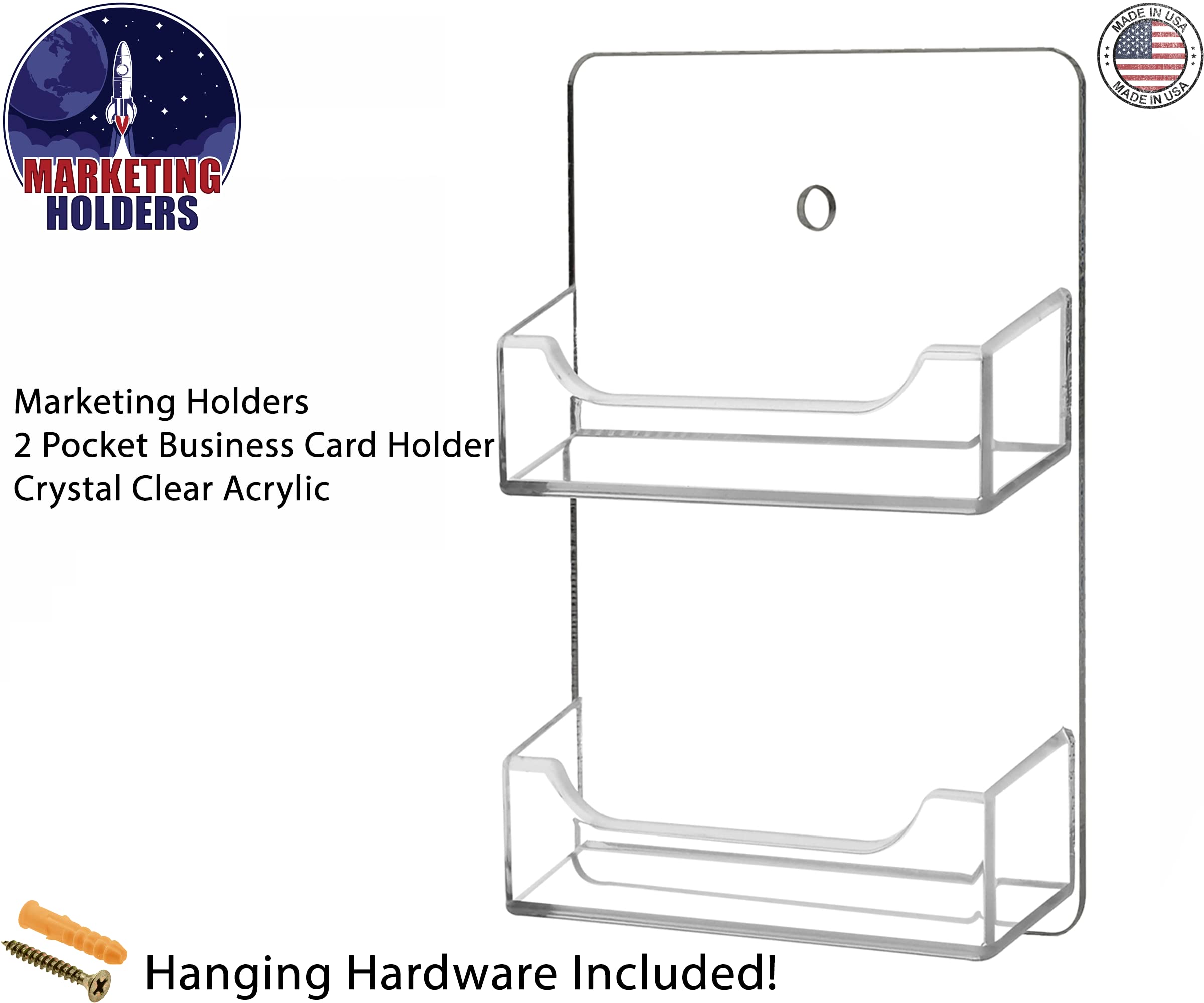 Business Card Holder Wall Mount 2 Slot Clear Acrylic Multi Pocket with Hardware Gift Card or Appointment Cards Display Rack Holds 3.5" x 2" Cards by Marketing Holders