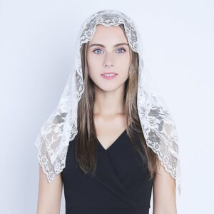 Lace Mantilla Catholic Veil Church Veil Chapel Veil Head Covering Latin Mass (White)