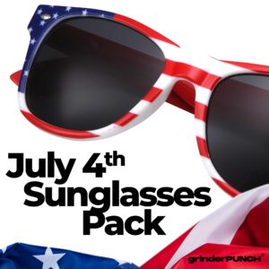 grinderPUNCH 2 Pair Combo Patriotic American US Flag Sunglasses Bulk USA