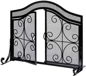 amagabeli garden & home fireplace screen with doors large flat guard fire screens outdoor metal furnace fireguards mesh solid wrought iron fire place panels wood burning stove accessories black