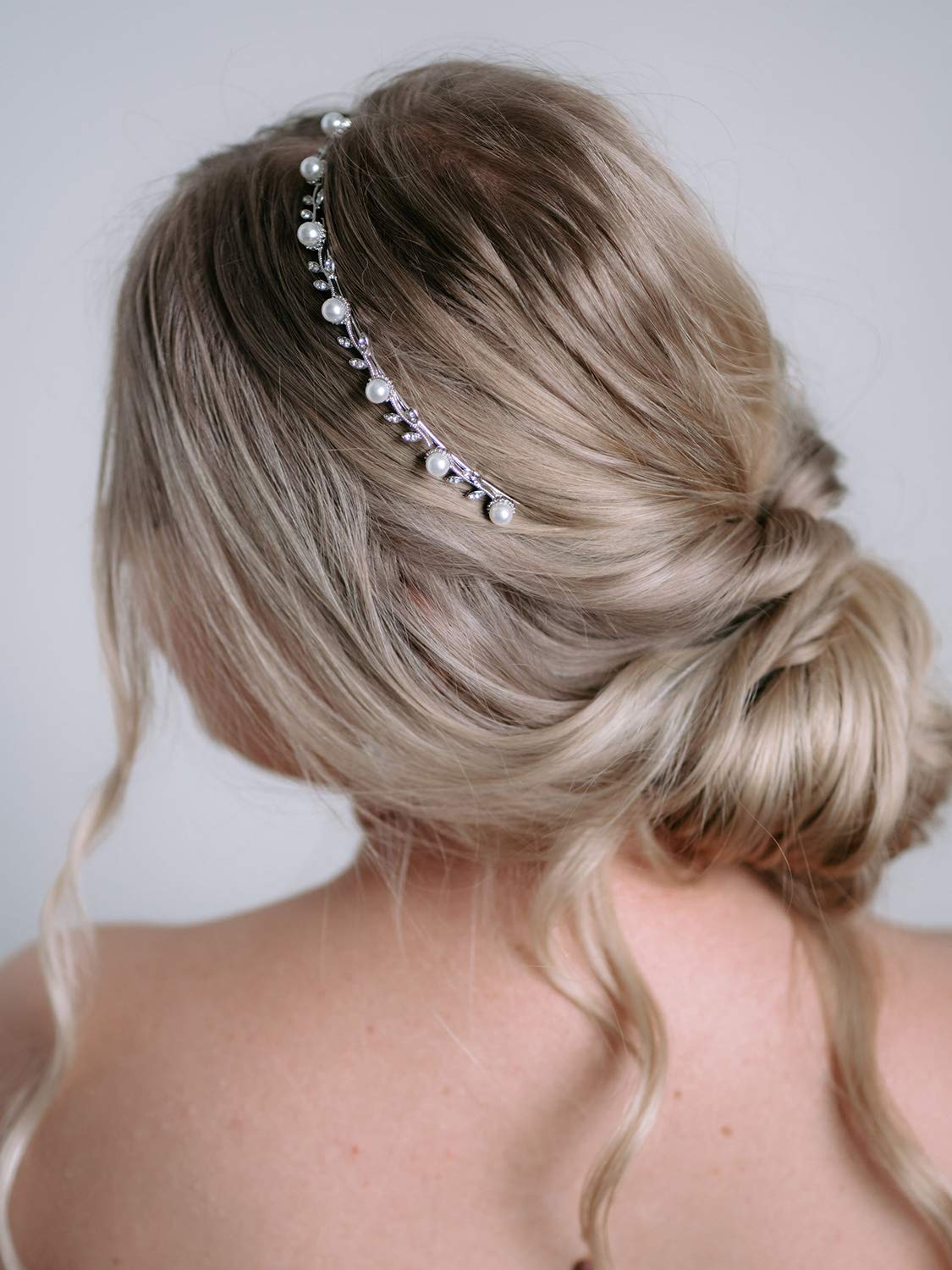 SWEETV Pearl Silver Bridal Headband-Single Hair Band Tiara Flower Wedding Headpiece Jewelry Bridal Hair Accessoires for Women