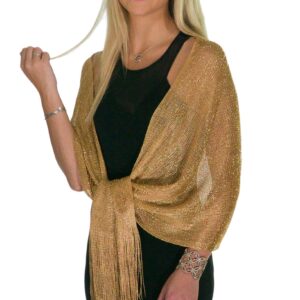 ShineGlitz Shawls and Wraps for Evening Dresses, Metallic Glitter Shawls for Women, Sparkling Wedding Metallic Gold Shawl Gift