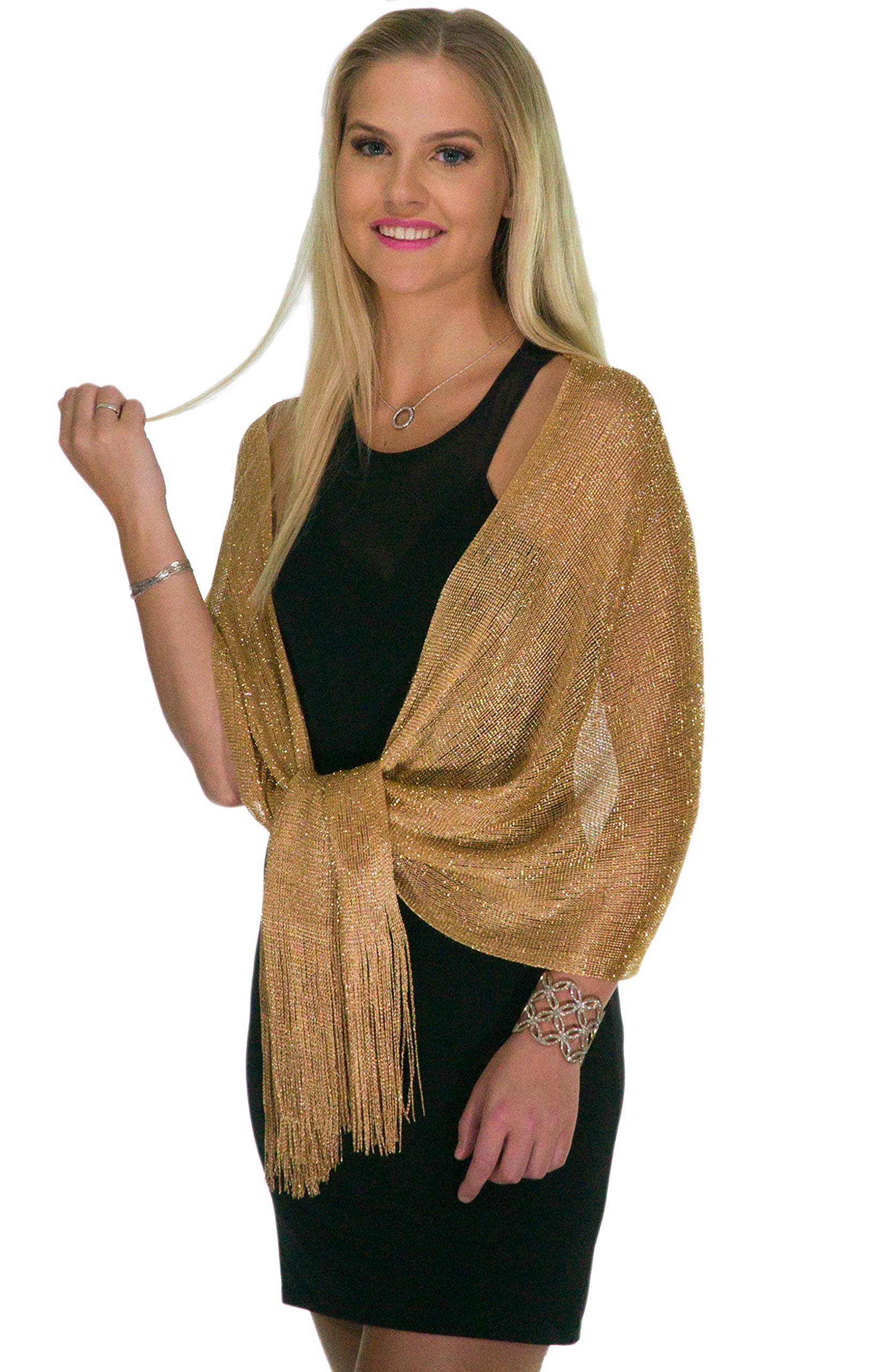 ShineGlitz Shawls and Wraps for Evening Dresses, Metallic Glitter Shawls for Women, Sparkling Wedding Metallic Gold Shawl Gift