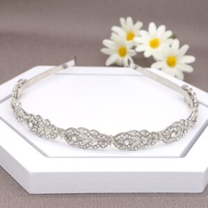 Oriamour Flower Design Rhinestone Crystal Wedding Headband Bridal Headpieces Simple Design Bridal Headband (Silver)