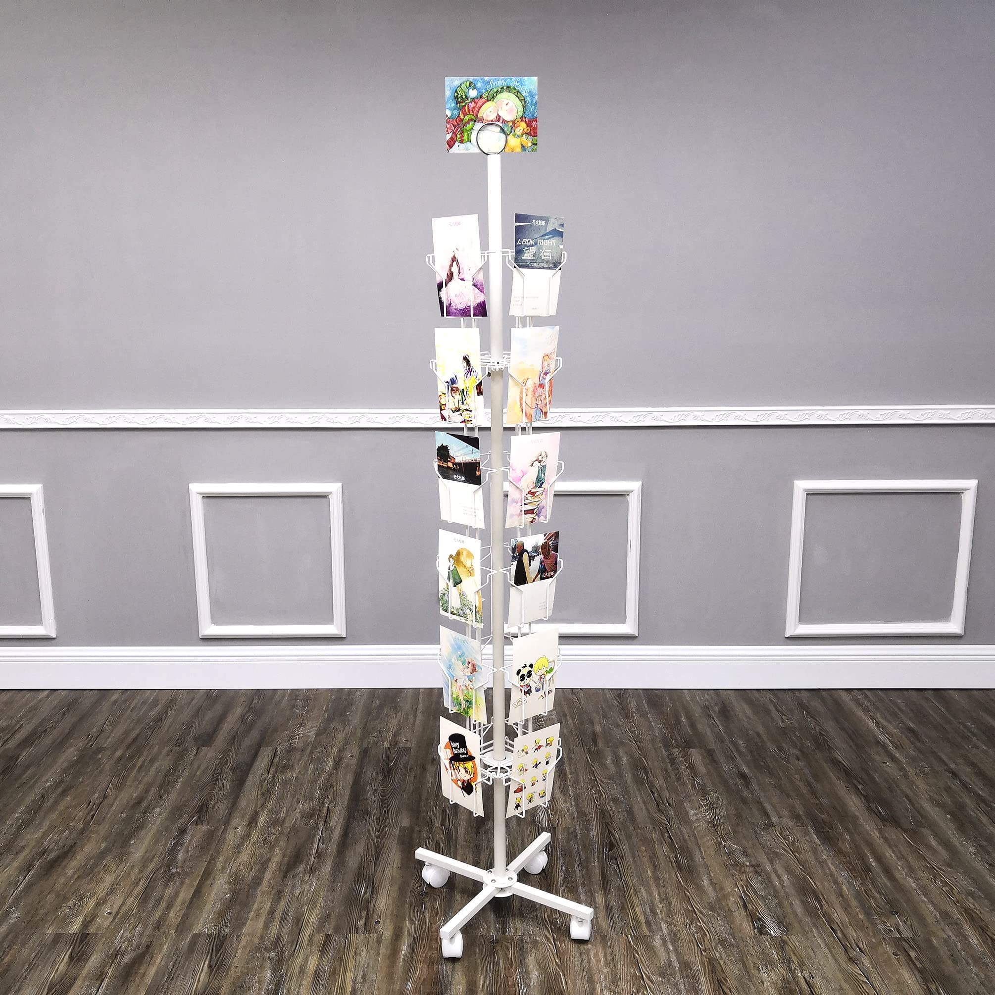 FixtureDisplays? 24-Pocket 5.5" Wide Pocket (Fits 5x7") Vertical Greeting Card Display Spinning Greeting Holiday Card Rack Floor Stand Pocket Size: 5.8"Wide X 8"High, 24 Pockets. 11703-Wht-NPF